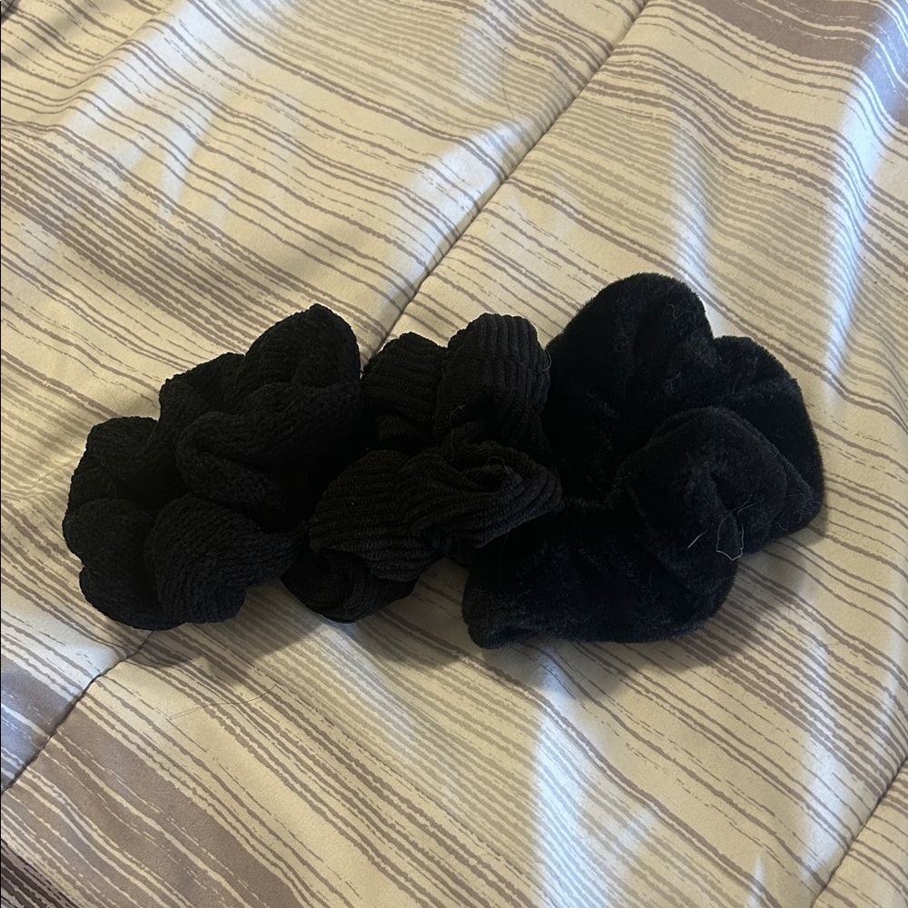 Chic Black Hair Scrunchie Trio